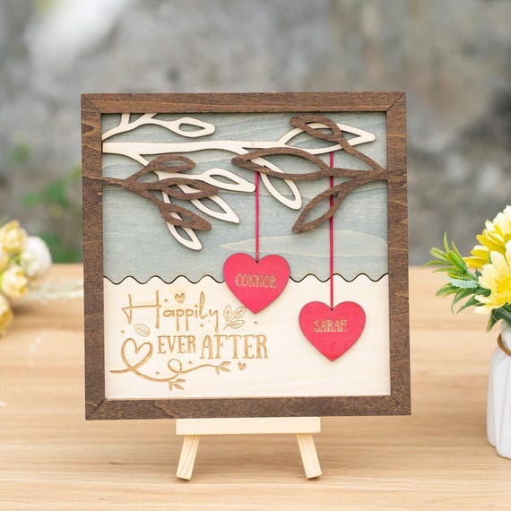 Personalized Wood Anniversary Sign: Custom 3D Couple Names, Wedding Keepsake Decor