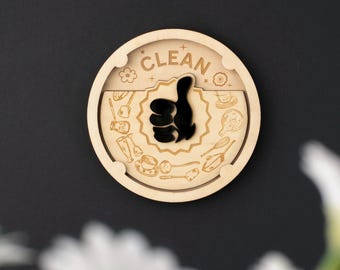 Ímã de máquina de lavar louça limpa e suja. Placa de lembrete para máquina de lavar louça, máquina de lavar louça de madeira gravada a laser, indicador de placa suja/limpa para máquina de lavar louça.