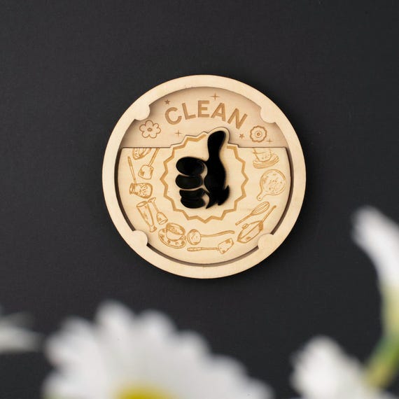Clean Dirty Dishwasher Magnet. Dishwasher Reminder Sign, Laser Engraved Wooden Dishwasher, Dirty/Clean Sign Indicator for Dishwasher.