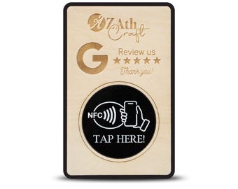 Custom Wood NFC QR Code Sign – Google Review, Social Media, Wi-Fi, Menu Stand