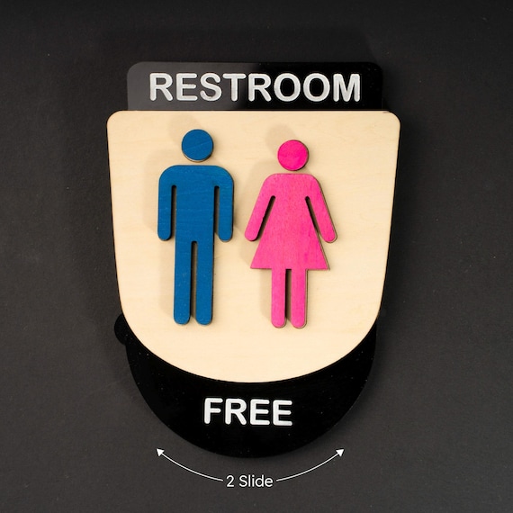Toilet Sign. Toilet Man and Woman Sign. Bathroom sign. Restroom sign. The double-sided rotating toilet sign is made of wood and acrylic.