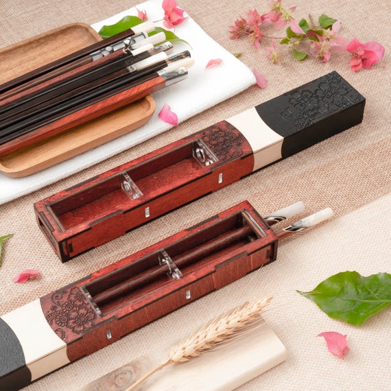 Personalized Rosewood Chopsticks Set. Premium Chopstick with Box. Engraved Name Chopstick Gift.