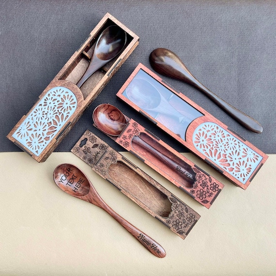 Personalized Wooden Spoon Box. Laser Engraved Spoon Gift. Custom Spatula With Case. Custom Kitchenware. Rosewood Spoon. Housewarming Gift