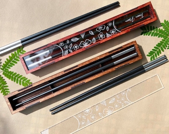 Personalized Fiberglass Chopsticks Box. Stainless Steel Chopstick With Box Case. Name Engraved Chopstick Gift. Heat Resistant Chopsticks