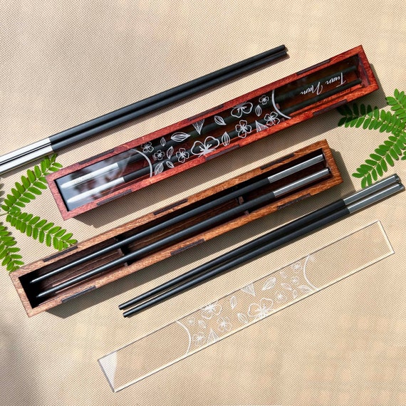 Personalized Fiberglass Chopsticks Box. Stainless Steel Chopstick With Box Case. Name Engraved Chopstick Gift. Heat Resistant Chopsticks