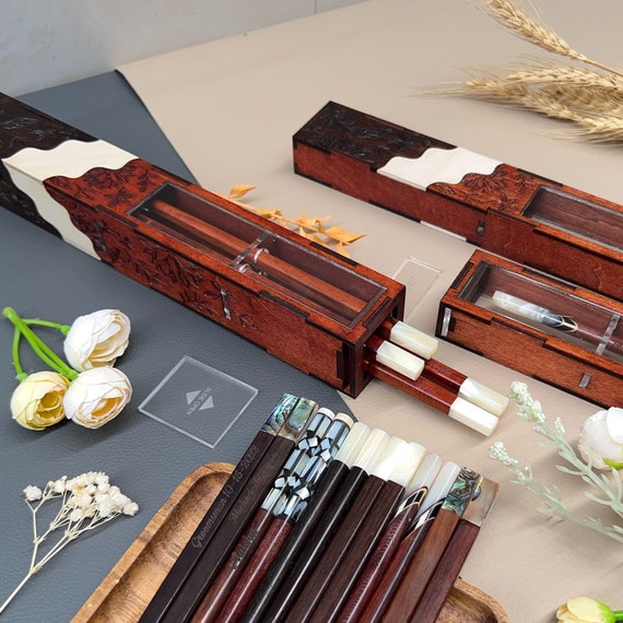 Personalized Rosewood Chopsticks Gift. Couple Chopsticks Box Case. Custom Name Engraved Chopsticks Set. Wedding Favor Gift. Newlyweds Gift