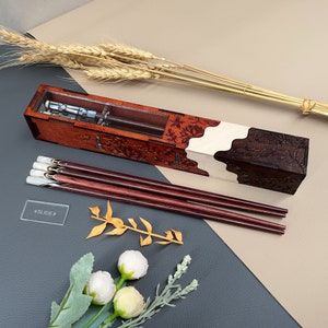 Personalized Rosewood Chopsticks Gift. Couple Chopsticks Box Case. Custom Name Engraved Chopsticks Set. Wedding Favor Gift. Newlyweds Gift