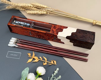 Personalized Rosewood Chopsticks Gift. Couple Chopsticks Box Case. Custom Name Engraved Chopsticks Set. Wedding Favor Gift. Newlyweds Gift