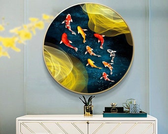 Golden Koi Fish Wall Art – Lotus Pond, Acrylic Plexiglass Print