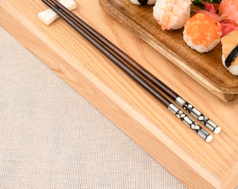 Natural Trac wood Chopsticks with abalone head. Personalized Chopsticks.