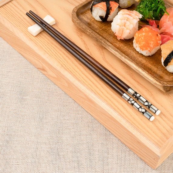 Natural Trac wood Chopsticks with abalone head. Personalized Chopsticks.