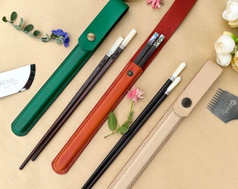 Personalized Chopsticks Set, Cowhide Leather Case, Handmade Rosewood