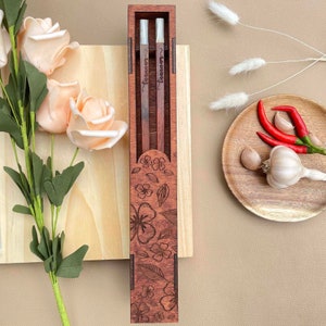 Personalized Rosewood Chopsticks Gift. Chopstick Box Case. Engraved Chopstick Dinnerware Utensils. Office Chopstick Gift. Travel Chopstick
