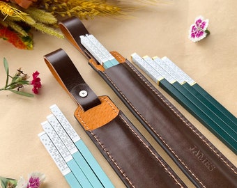 Personalized Fiberglass Chopsticks Pouch Leather. Stainless Steel Chopsticks With Leather Cowhide Case. Heat Resistant Chopsticks.
