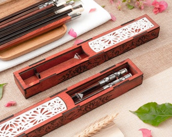 Personalized Rosewood Chopsticks Set. Premium Chopstick with Box. Engraved Name Chopstick Gift. Food Kit.