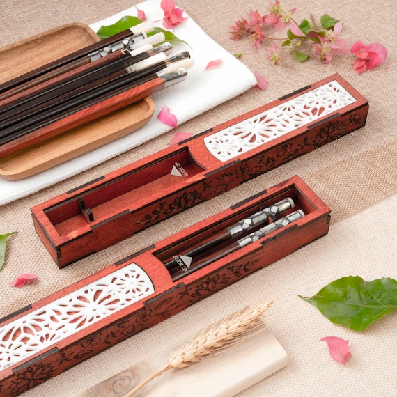 Personalized Rosewood Chopsticks Set. Premium Chopstick with Box. Engraved Name Chopstick Gift. Food Kit.