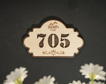 Personalized Wooden Room Number Sign, Custom Logo, Hotel Door Sign