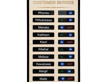 Customizable Wooden Office In-Out Board, 10 Name Staff Tracker, Sliding Sign Organization Tool