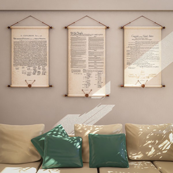 US Constitution, Declaration of Independence, & Bill of Rights Wall Art Canvas. Inspirational, Motivational and Patriotic Gift | Made in USA