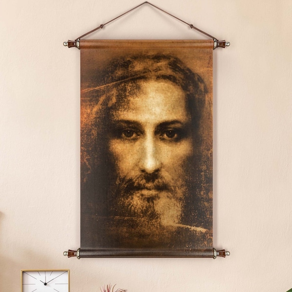 Art mural Jésus sur le Suaire de Turin - Vrai visage de Jésus - Décoration murale religieuse - Toile d'art murale Jésus-Christ fabriquée aux États-Unis