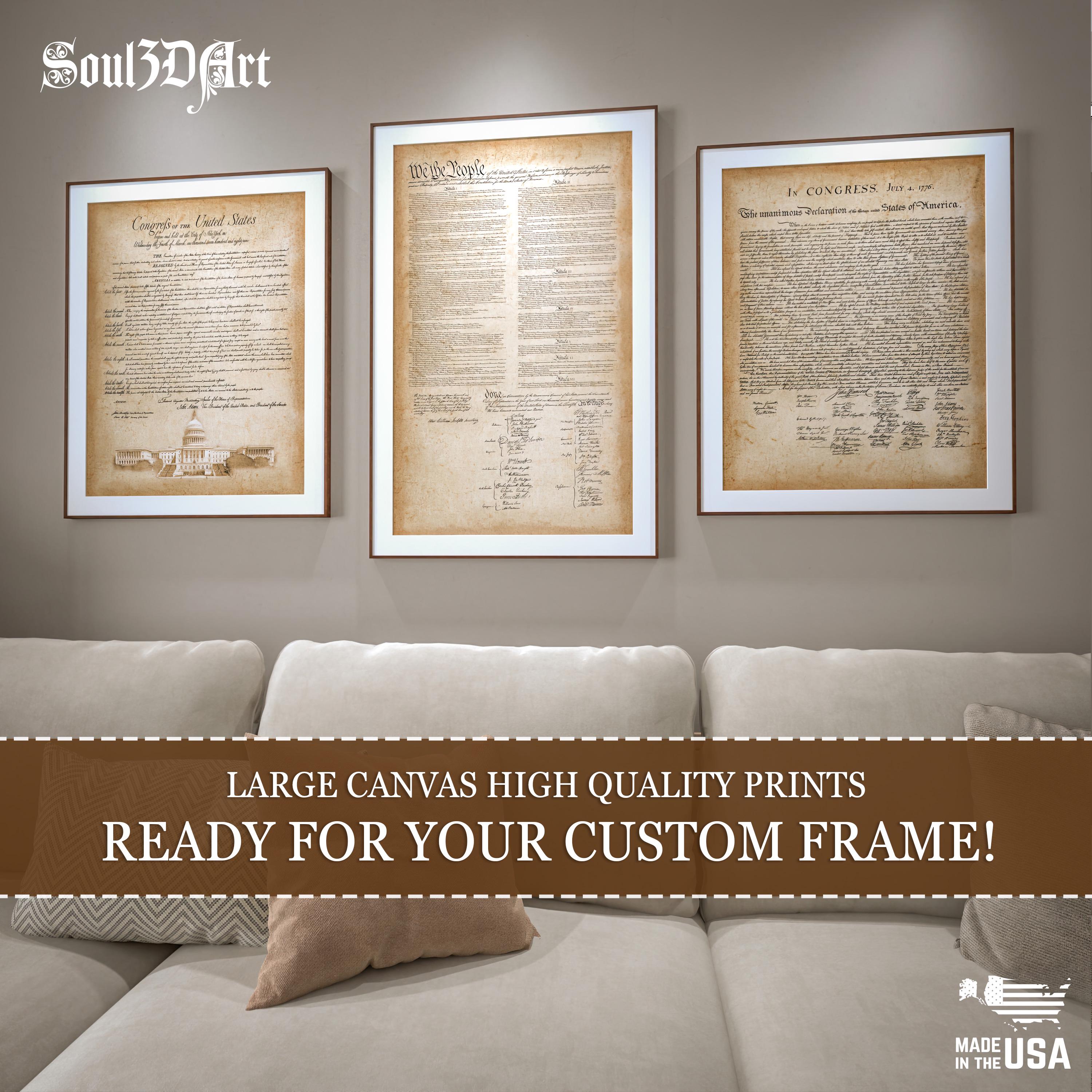 U.S. Freedom Documents Canvas Print Set: Constitution, Declaration, Bill of Rights