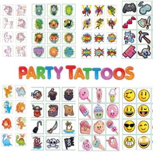 24 Kids TEMPORARY TATTOOS Transfers Boys Girls Childrens Party Bag Fillers Favours - 11 Assorted Designs