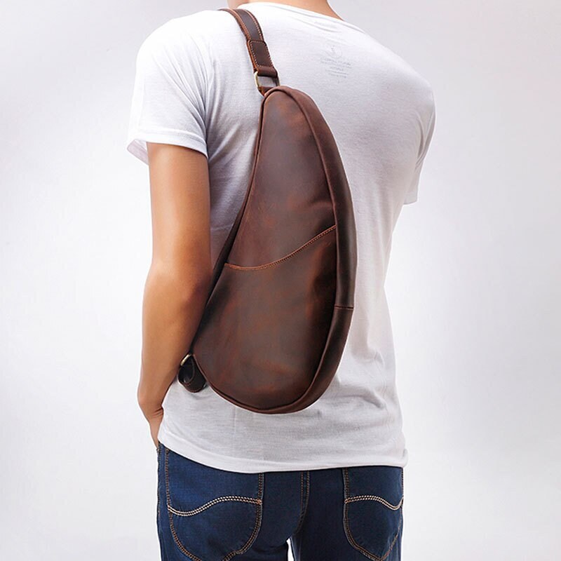 Man Triangle Chest Bag Genuine Leather Crossbody Bag One - Etsy