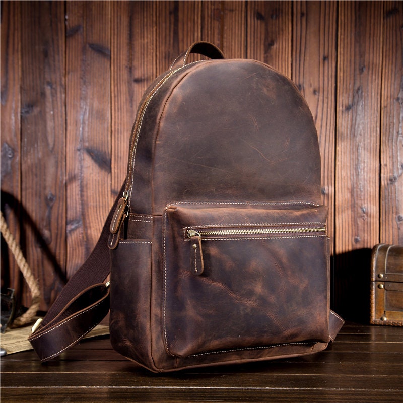 Crazy Horse Leather Backpack Men Laptop Backpack Handmade Travel Backp –  ROCKCOWLEATHERSTUDIO