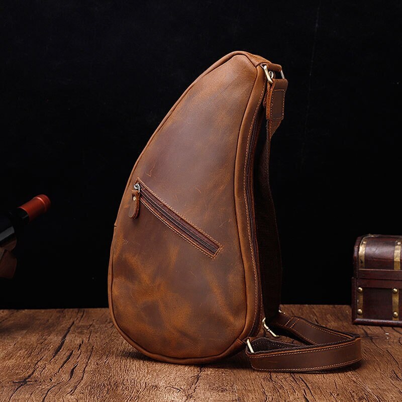 Homme Triangle Sac de poitrine En cuir v ritable Sac bandouli re