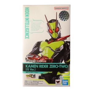 May include: A rectangular product box for a Kamen Rider Zero-Two (IS Ver.) action figure. The packaging features a graphic of the character in black, lime green, and red armor, with text including Hiden Intelligence, SHFiguarts, and Bandai Namco.