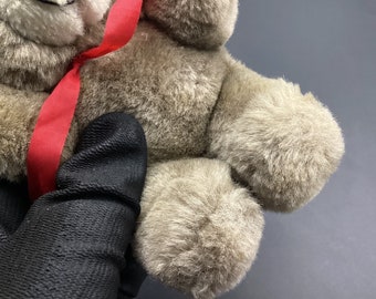 SKU DP02 F35 | テディベア 赤いリボン 小型 中古 ぬいぐるみ 本物