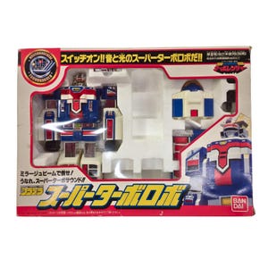 May include: A boxed Kousoku Sentai Turboranger Super Turbo Robo toy set featuring a blue, white, and red robot figure with metallic accents. The packaging includes Japanese text, graphics of the robot, and a white moulded plastic insert tray.