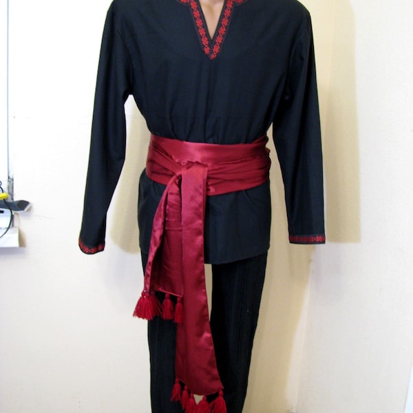 Crimson red pirate sash with tassels Extra wide and long burgundy silk belt Medieval satin sash Renaissance costume