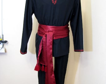 Crimson red pirate sash with tassels Extra wide and long burgundy silk belt Medieval satin sash Renaissance costume