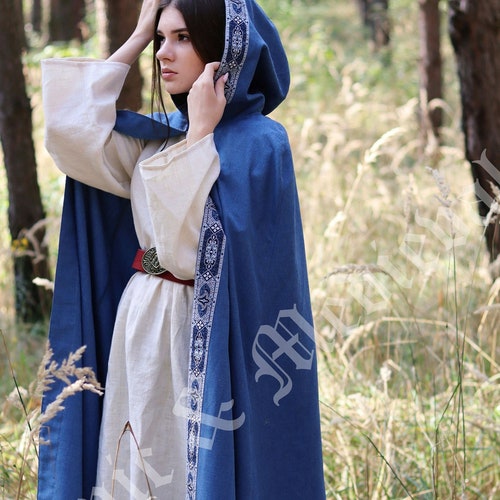 Medieval Hooded Cape With Fantasy Trim Sky Blue Vegan Wool - Etsy