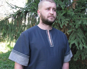 Gray Linen Viking Tunic, Medieval Knight Renaissance Shirt, LARP Cosplay