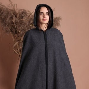 Gray hooded cloak Wool hooded viking cape with black trim Medieval costume LARP Cosplay Reanactment Renaissance