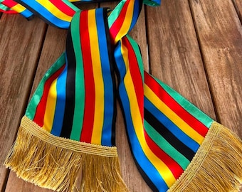 Red and green pirate sash with tassels Extra wide and long silk belt with fringe Medieval satin sash Renaissance costume