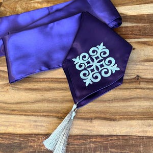 Purple Satin Pirate Sash with Silver Tassels, Renaissance Costume Belt
