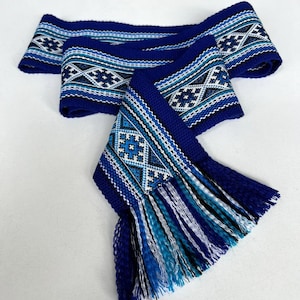 NEW! Blue striped woven belt, hand crafted Ukrainian kraika, wide 4&quot; traditional slavic sash, medieval Venetian Tudor belt, Christmas gift