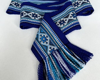NEW! Blue striped woven belt, hand crafted sash, Ukrainian kraika, wide 4" traditional slavic sash, medieval Venetian sash, Tudor belt