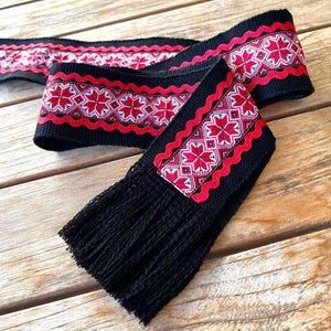 NEW! Black & Red hand woven belt with trim, Ukrainian kraika, wide 3&quot; traditional slavic sash, Christmas gift