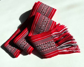 NEU! Roter handgewebter Gürtel, Ukrainische kraika, 10cm breite traditionelle slawische Schärpe, Weihnachtsgeschenk