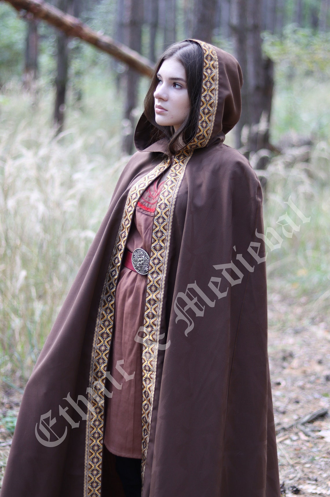 Brown Hooded Viking Cloak Wool Shieldmaiden's Cape With - Etsy