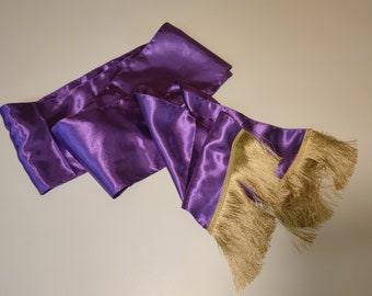 Purple pirate sash with golden fringe Extra wide and long silk belt Medieval satin sash Renaissance costume