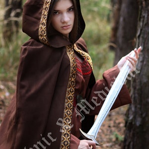 Brown Hooded Viking Cloak Wool Shieldmaiden's Cape With Golden Trim ...