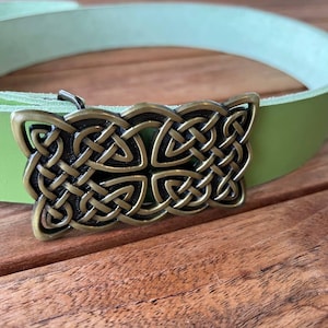 Leather viking belt, Green buckled belt, Medieval scandinavian belt, Cosplay Renaissance Reenactment