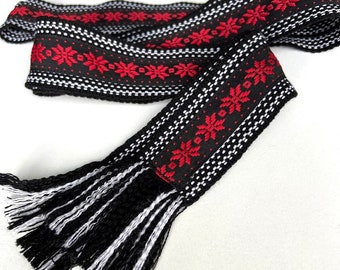 NEW! Black & red belt with ethnic trim, Ukrainian hand woven kraika, wide striped 2" medieval sash