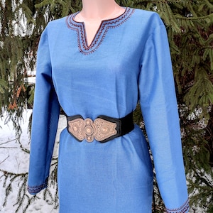 Green Medieval tunic for women, Cotton viking shirt, Hand stitched shieldmaiden's dress, Renaissance tunic, LARP, cosplay, renfaire outfit image 8
