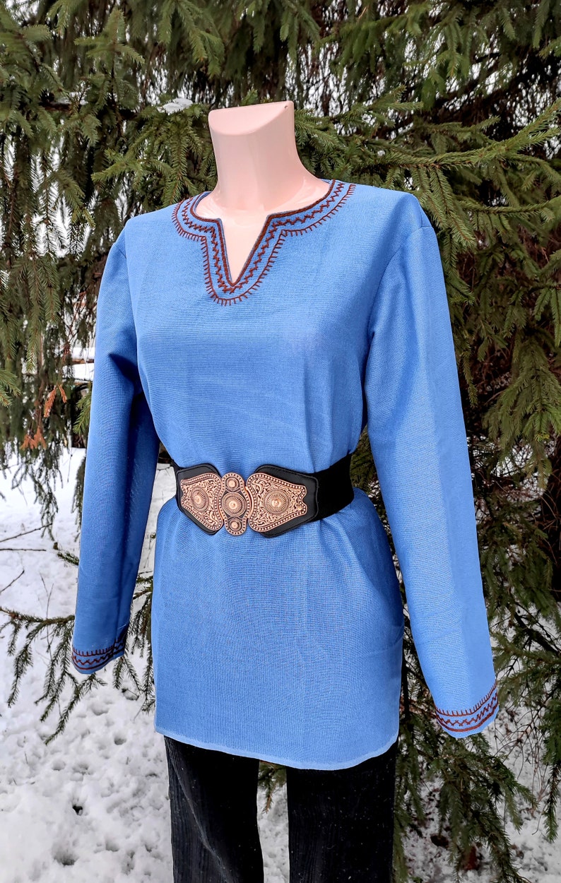 Green Medieval tunic for women, Cotton viking shirt, Hand stitched shieldmaiden's dress, Renaissance tunic, LARP, cosplay, renfaire outfit image 8